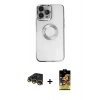 MARSİLYAN™- iPhone 14 Pro Kılıf Pusula Form - Siyah Buffer Cam Ekran Koruyucu + Raze Metal Kamera Lens - GD