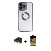 MARSİLYAN™- iPhone 14 Pro Kılıf Pusula Form - Siyah Buffer Cam Ekran Koruyucu + Raze Metal Kamera Lens - GD