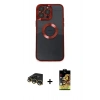 MARSİLYAN™- iPhone 14 Pro Kılıf Pusula Form - Siyah Buffer Cam Ekran Koruyucu + Raze Metal Kamera Lens - GD