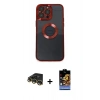 MARSİLYAN™- iPhone 14 Pro Kılıf Pusula Form - Siyah Buffer Hayalet Cam Ekran Koruyucu + Gold Raze Metal Kamera Lens