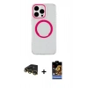 MARSİLYAN™- iPhone 14 Pro Kılıf Pusula Form - Siyah Buffer Hayalet Cam Ekran Koruyucu + Raze Metal Kamera Lens - GD