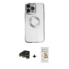 MARSİLYAN™- iPhone 14 Pro Kılıf Pusula Form - Siyah Mat Seramik Nano Ekran Koruyucu + Raze Metal Kamera Lens - GD