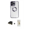 MARSİLYAN™- iPhone 14 Pro Kılıf Pusula Form - Siyah Mat Seramik Nano Ekran Koruyucu + Raze Metal Kamera Lens - GD