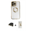 MARSİLYAN™- iPhone 14 Pro Kılıf Pusula Form - Siyah Mat Seramik Nano Ekran Koruyucu + Raze Metal Kamera Lens - GD