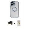 MARSİLYAN™- iPhone 14 Pro Kılıf Pusula Form - Siyah Mat Seramik Nano Ekran Koruyucu + Raze Metal Kamera Lens - GD