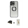 MARSİLYAN™- iPhone 14 Pro Kılıf Pusula Form - Siyah Mat Seramik Nano Ekran Koruyucu + Raze Metal Kamera Lens - GD