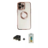 MARSİLYAN™- iPhone 14 Pro Kılıf Pusula Form - Siyah Polymer Nano Ekran Koruyucu + Raze Metal Kamera Lens - GD
