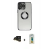 MARSİLYAN™- iPhone 14 Pro Kılıf Pusula Form - Siyah Polymer Nano Ekran Koruyucu + Raze Metal Kamera Lens - GD