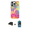 MARSİLYAN™- iPhone 14 Pro Kılıf Siluet Çizgi Koleksiyonu - Siyah 18D Cam Ekran Koruyucu + Raze Metal Kamera Lens - GD