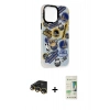 MARSİLYAN™- iPhone 14 Pro Kılıf Siluet Çizgi Koleksiyonu - Siyah 20D Premium Cam Ekran Koruyucu + Gold Raze Metal Kamera Lens
