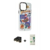 MARSİLYAN™- iPhone 14 Pro Kılıf Siluet Çizgi Koleksiyonu - Siyah 20D Premium Cam Ekran Koruyucu + Gold Raze Metal Kamera Lens