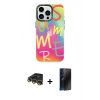 MARSİLYAN™- iPhone 14 Pro Kılıf Siluet Çizgi Koleksiyonu - Siyah 3D Antistatik Hayalet Cam Ekran Koruyucu + Raze Metal Kamera Lens - GD
