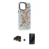 MARSİLYAN™- iPhone 14 Pro Kılıf Siluet Çizgi Koleksiyonu - Siyah 3D Antistatik Hayalet Cam Ekran Koruyucu + Raze Metal Kamera Lens - GD