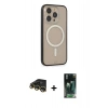 MARSİLYAN™- iPhone 14 Pro Kılıf Siluet Işık Koleksiyonu - Siyah 360 Mat Full Body Arka Koruyucu + Gold Raze Metal Kamera Lens