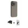 MARSİLYAN™- iPhone 14 Pro Kılıf Siluet Minimal Özel Seri - Siyah Bilvis 3D Mat Cam Ekran Koruyucu + Raze Metal Kamera Lens - GD
