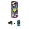 MARSİLYAN™- iPhone 14 Pro Kılıf Siluet Modern Koleksiyonu - Siyah 18D Cam Ekran Koruyucu + Raze Metal Kamera Lens - GD
