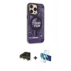 MARSİLYAN™- iPhone 14 Pro Kılıf Siluet Modern Koleksiyonu - Siyah 3D Antistatik Cam Ekran Koruyucu + Raze Metal Kamera Lens - GD