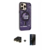 MARSİLYAN™- iPhone 14 Pro Kılıf Siluet Modern Koleksiyonu - Siyah 3D Antistatik Hayalet Cam Ekran Koruyucu + Gold Raze Metal Kamera Lens