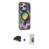 MARSİLYAN™- iPhone 14 Pro Kılıf Siluet Modern Koleksiyonu - Siyah 6D Mat Seramik Hayalet Nano Ekran Koruyucu + Gold Raze Metal Kamera Lens