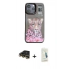 MARSİLYAN™- iPhone 14 Pro Kılıf Siluet Modern Özel Seri - Şeffaf Pasifik Cam Ekran Koruyucu + Gold Raze Metal Kamera Lens