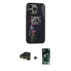 MARSİLYAN™- iPhone 14 Pro Kılıf Siluet Modern Özel Seri - Siyah 360 Mat Full Body Arka Koruyucu + Raze Metal Kamera Lens - GD