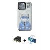 MARSİLYAN™- iPhone 14 Pro Kılıf Siluet Modern Özel Seri - Siyah 3D Antistatik Cam Ekran Koruyucu + Raze Metal Kamera Lens - GD