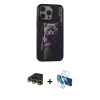 MARSİLYAN™- iPhone 14 Pro Kılıf Siluet Modern Özel Seri - Siyah 3D Antistatik Cam Ekran Koruyucu + Raze Metal Kamera Lens - GD