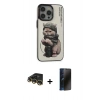 MARSİLYAN™- iPhone 14 Pro Kılıf Siluet Modern Özel Seri - Siyah 3D Antistatik Hayalet Cam Ekran Koruyucu + Raze Metal Kamera Lens - GD