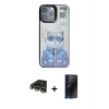 MARSİLYAN™- iPhone 14 Pro Kılıf Siluet Modern Özel Seri - Siyah 3D Antistatik Hayalet Cam Ekran Koruyucu + Raze Metal Kamera Lens - GD