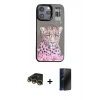 MARSİLYAN™- iPhone 14 Pro Kılıf Siluet Modern Özel Seri - Siyah 3D Antistatik Hayalet Cam Ekran Koruyucu + Raze Metal Kamera Lens - GD