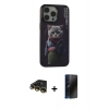 MARSİLYAN™- iPhone 14 Pro Kılıf Siluet Modern Özel Seri - Siyah 3D Antistatik Hayalet Cam Ekran Koruyucu + Raze Metal Kamera Lens - GD