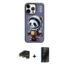 MARSİLYAN™- iPhone 14 Pro Kılıf Siluet Modern Özel Seri - Siyah 3D Antistatik Hayalet Cam Ekran Koruyucu + Raze Metal Kamera Lens - GD