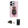 MARSİLYAN™- iPhone 14 Pro Kılıf Siluet Modern Özel Seri - Siyah 3D Antistatik Hayalet Cam Ekran Koruyucu + Raze Metal Kamera Lens - GD