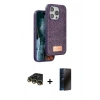 MARSİLYAN™- iPhone 14 Pro Kılıf Vadi Klasik Serisi - Siyah 3D Antistatik Hayalet Cam Ekran Koruyucu + Raze Metal Kamera Lens - GD