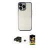 MARSİLYAN™- iPhone 14 Pro Kılıf Vadi Minimal - Siyah Buffer Cam Ekran Koruyucu + Gold Raze Metal Kamera Lens