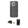 MARSİLYAN™- iPhone 14 Pro Kılıf Vadi Özel Seri - Siyah 3D Antistatik Hayalet Cam Ekran Koruyucu + Raze Metal Kamera Lens - GD
