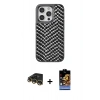MARSİLYAN™- iPhone 14 Pro Kılıf Vadi Özel Seri - Siyah Buffer Hayalet Cam Ekran Koruyucu + Gold Raze Metal Kamera Lens