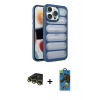 MARSİLYAN™- iPhone 14 Pro Kılıf Yadigar Doku Özel Seri - Siyah 18D Cam Ekran Koruyucu + Raze Metal Kamera Lens - GD