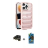 MARSİLYAN™- iPhone 14 Pro Kılıf Yadigar Doku Özel Seri - Siyah 18D Cam Ekran Koruyucu + Raze Metal Kamera Lens - GD
