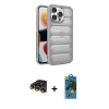 MARSİLYAN™- iPhone 14 Pro Kılıf Yadigar Doku Özel Seri - Siyah 18D Cam Ekran Koruyucu + Raze Metal Kamera Lens - GD