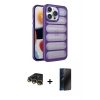 MARSİLYAN™- iPhone 14 Pro Kılıf Yadigar Doku Özel Seri - Siyah 3D Antistatik Hayalet Cam Ekran Koruyucu + Gold Raze Metal Kamera Lens