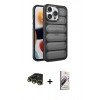 MARSİLYAN™- iPhone 14 Pro Kılıf Yadigar Doku Özel Seri - Siyah Bilvis 3D Mat Cam Ekran Koruyucu + Raze Metal Kamera Lens - GD
