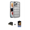 MARSİLYAN™- iPhone 14 Pro Kılıf Yadigar Doku Özel Seri - Siyah Buffer Hayalet Cam Ekran Koruyucu + Raze Metal Kamera Lens - GD