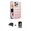 MARSİLYAN™- iPhone 14 Pro Kılıf Yadigar Doku Özel Seri - Siyah Buffer Hayalet Cam Ekran Koruyucu + Raze Metal Kamera Lens - GD