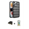 MARSİLYAN™- iPhone 14 Pro Kılıf Yadigar Doku Özel Seri - Siyah Polymer Nano Ekran Koruyucu + Raze Metal Kamera Lens - GD