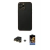 MARSİLYAN™- iPhone 14 Pro Kılıf Yadigar Klasik - Siyah Buffer Hayalet Cam Ekran Koruyucu + Gold Raze Metal Kamera Lens