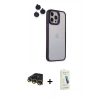 MARSİLYAN™- iPhone 14 Pro Kılıf Yankı Asil Serisi - Şeffaf Pasifik Cam Ekran Koruyucu + Raze Metal Kamera Lens - GD