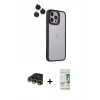 MARSİLYAN™- iPhone 14 Pro Kılıf Yankı Asil Serisi - Siyah 20D Premium Cam Ekran Koruyucu + Raze Metal Kamera Lens - GD
