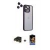 MARSİLYAN™- iPhone 14 Pro Kılıf Yankı Asil Serisi - Siyah Buffer Hayalet Cam Ekran Koruyucu + Raze Metal Kamera Lens - GD