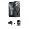 MARSİLYAN™- iPhone 14 Pro Kılıf Yankı Çizgi - Siyah Buffer Hayalet Cam Ekran Koruyucu + Raze Metal Kamera Lens - GD